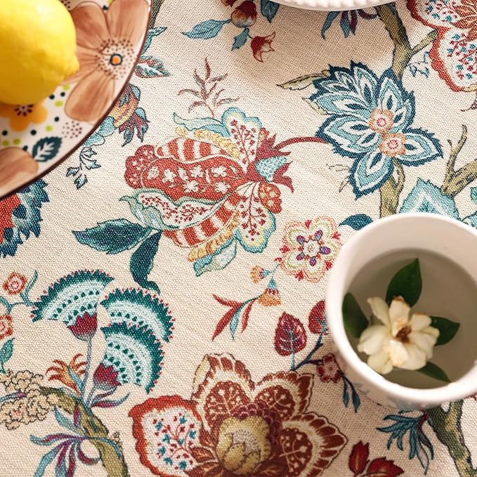 Linen Colorful Vintage Small Square Tablecloth,Indian Block Print Colorfast Durable Table Cloth,Decor Table Cover for Kitchen,Dining,Tea Party,Thanksgiving,Christmas,55"*55"-Mangala