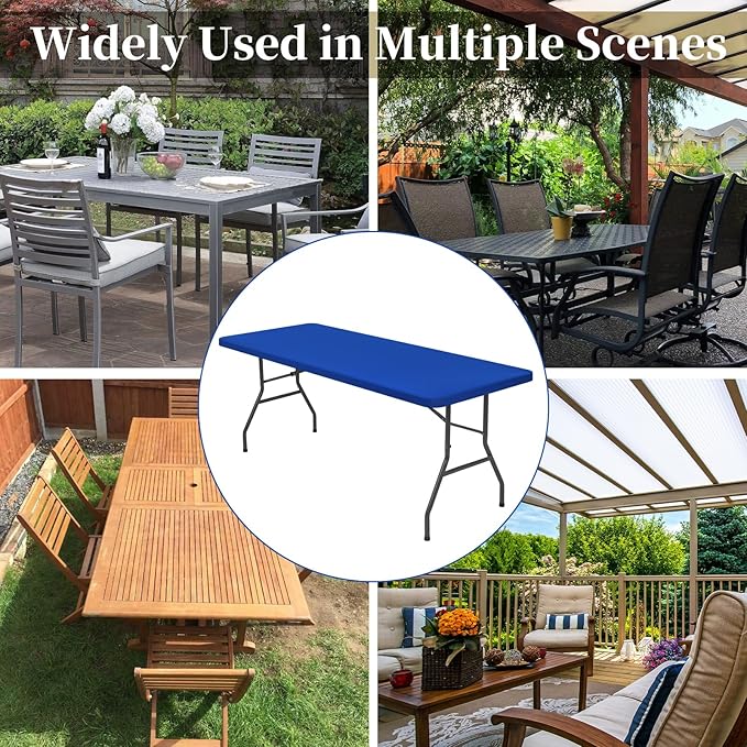 10 Pack Stretch Fabric Table Top Cap Cover, fits 6' Tables, Spandex Table Covers Washable Elastic Rectangle Tablecloth Protector for Indoor Outdoor Party Picnic Wedding, Royal Blue, 30" W x 72" L