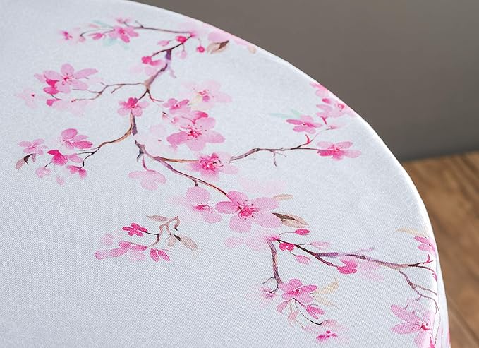 Maison d' Hermine Table Cloth Round Table 100% Cotton 69 Inches Tablecloth Reusable Decorative Everyday Use for Dining Room, Farmhouse, Home Party, Festive & Wedding Spring Summer - Blossoms In Spring