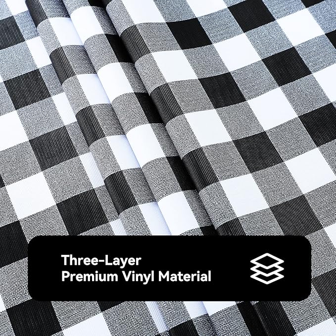 Romanstile Rectangle Vinyl Tablecloth, 100% Waterproof Buffalo Gingham Plastic Table Cloth, Heavy Duty Wipeable Checkered Table Covers for Outdoor, Camping, Picnic, Patio - 54 x 78, Black and White