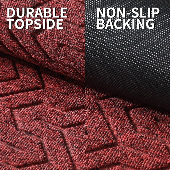 Yimobra Large Door Mat Outside Entrance 47x32, Waterproof Heavy Duty Outdoor Mats for Front Door, Non Slip Rubber Entry Mat for Garage Patio Indoor, Easy Clean, Black Red