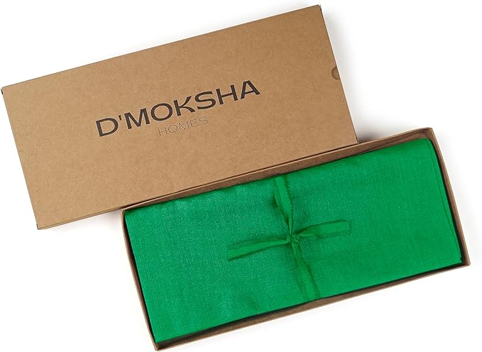 D'Moksha Homes Linen Kelly Green Table Runner 144 Inches Long - 100% Pure Linen Extra Long Table Runner 14 x 144 Inch for Winter, Holiday - Machine Washable
