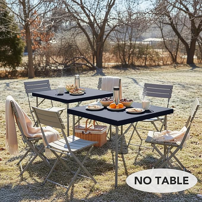 LUSHVIDA 2 Packs Vinyl Card Tablecloth with Flannel Backing 48x48 inch - Waterproof Plastic Picnic Table Cover for Square Folding Table Cloth with Elastic Corners, Navy Blue