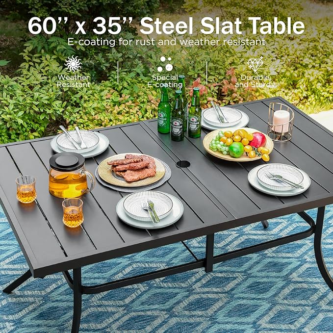 PHI VILLA Outdoor Dining Set for 6, All-Weather Patio Table and Chairs Set for 6, Heavy Duty Rectangle Patio Metal Table Set for Deck, 6 Extra Large Outdoor Swivel Chairs with Thick Cushions