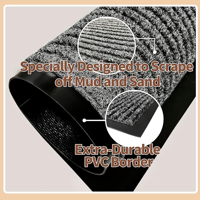 Front Door Mat Outdoor, Non-Slip and Heavy Duty Welcome Mat, Low Profile Easy Clean Indoor Outdoor Doormat for Patio Entryway with Durable PVC Backing.(Dark Grey 47"x31")