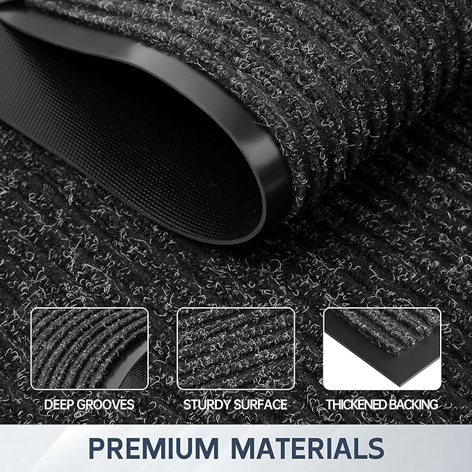 Front Door Mat, 72" x 24" Heavy Duty Indoor Outdoor Doormat, Non-Slip Welcome Mats for Entryway, Rubber Backing Low Profile Commercial Door Mats, Black Stripe