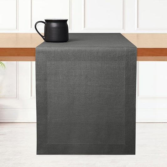 D'Moksha Homes Linen Table Runner 60 Inches - 100% Pure Linen Charcoal Grey Table Runner 14 x 60 Inch for Coffee Tables, Dresser, Winter, Holiday - Machine Washable