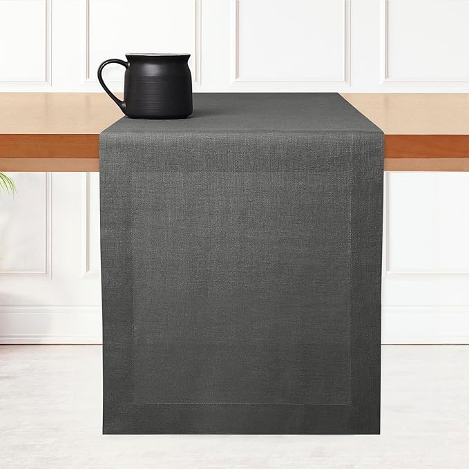 D'Moksha Homes Linen Table Runner 48 Inches - 100% Pure Linen Charcoal Grey Table Runner 14 x 48 Inch for Coffee Tables, Dresser, Winter, Holiday - Machine Washable
