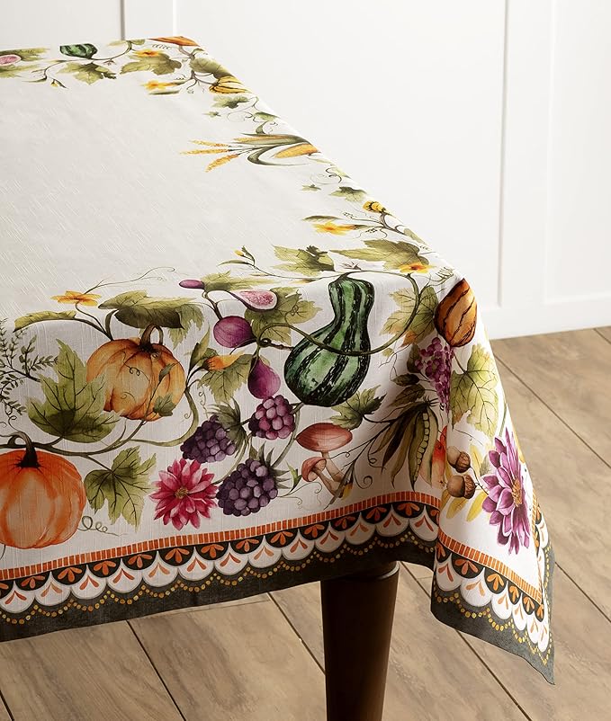 Maison d' Hermine Table Cloth Rectangle Table 100% Cotton 60 x 108 Inches Fall Tablecloth Reusable Everyday Use for Thanksgiving Christmas Decorations Dining Farmhouse (Pumpkin Garden - Cloudy Cream)