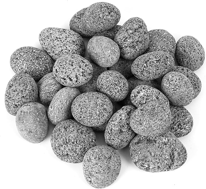 Skyflame Black Natural Tumbled Stones Round Lava Rock Pebbles for Indoor Outdoor Gas Fire Pit | Fireplaces | Garden Landscaping Decoration | Cultivation of Potted Plants | 10 Pounds | 1-2 Inch Size