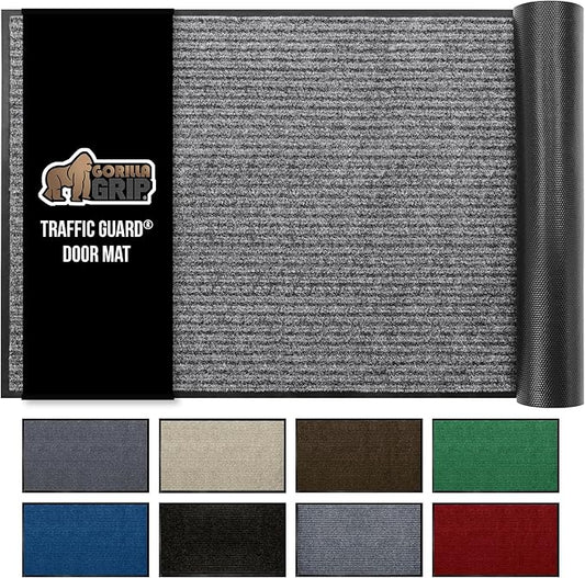 GORILLA GRIP Waterproof Traffic Guard Door Mat, 70x24, Heavy Duty Entryway Mats, Strong Rubber Back Commercial Rugs for Office Hallway, Garage Floor and Home, Low Profile Carpet Runner, Light Gray