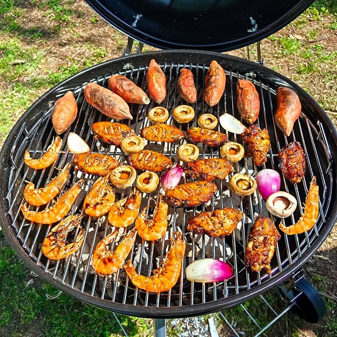 Upgraded Hinged Grill Grate 21.5 inch Replacement Compatible with Weber Charcoal Grills, Stainless Steel 304, 2-Zone Cooking Grate, Large Opening, Easy Spin Tailgating & Backyard Cooking