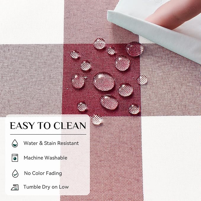 Softalker Gingham Checkered Tablecloth Rectangle - Outdoor Waterproof Buffalo Plaid Table Cloth, Stain Resistant Washable Table Cover for Picnic, Camping, Dining - Burgundy and White, 60 x 120 Inch