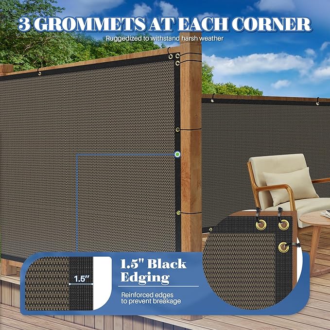 ECOOPTS 4'x173' Privacy Fence Screen Windscreen with Copper Grommets, Fit for Commercial Fence and Residential Garden Outdoor 90% UV Blockage, Cable Zip Ties Included (Brown)