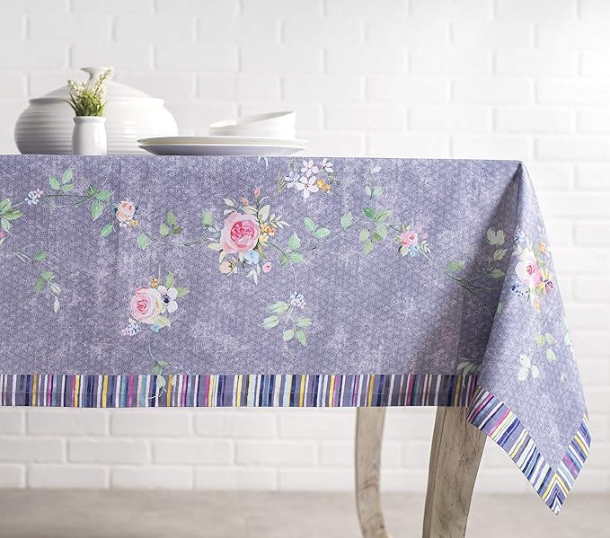 Maison d' Hermine Table Cloth Square Table 100% Cotton 60 x 60 Inches Tablecloth Reusable for Dining Room, Farmhouse, Home Party, Festive & Wedding Spring Summer - Sweet Rose Lavender - Country Garden