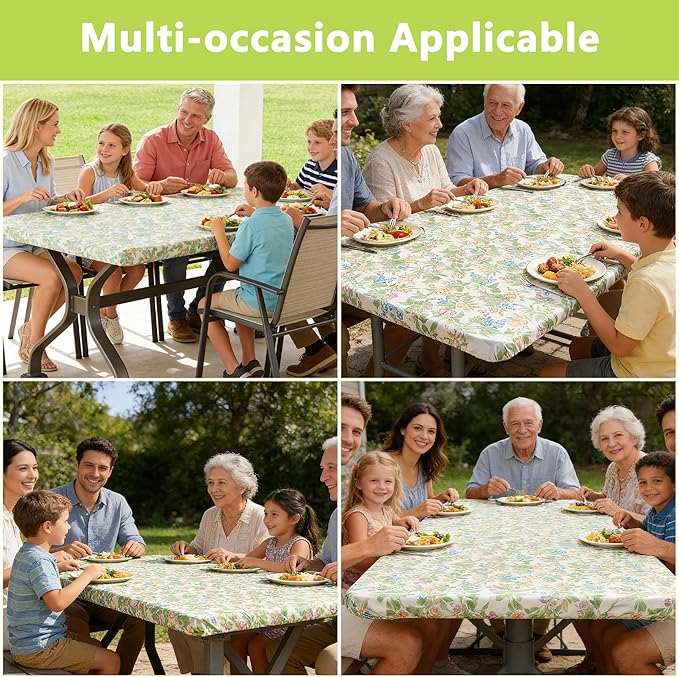 Rectangle Picnic Table Cloth, Elastic Waterproof Fitted Vinyl Tablecloths for 8 Foot Tables, Wipeable Flannel Backed Table Covers for Dining, Camping, Outdoor(Mulberry,36"x96")