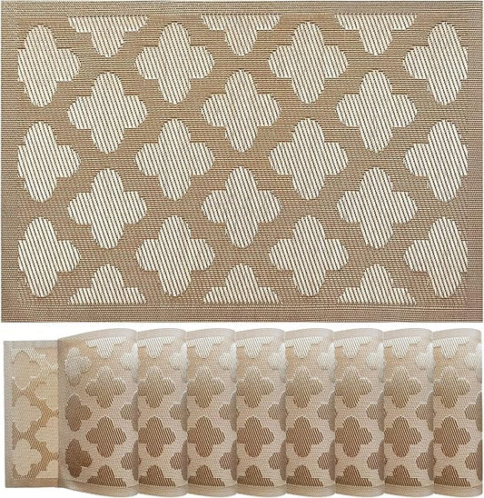 Elegant Placemats Vinyl Woven Heat-Resistant Placemats Set of 8 Washable Easy to Clean Table Mats for Dining Room and Decorate (Gold)