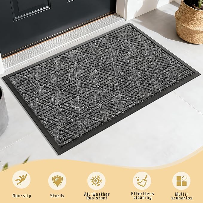 Yimobra Outdoor Mats for Front Door 29.5x17, Stops Mud & Dirt at Entrance, Fits Garage & Patio, All-Weather Waterproof Non Slip Outdoor Indoor Welcome Mat, Mix Grey