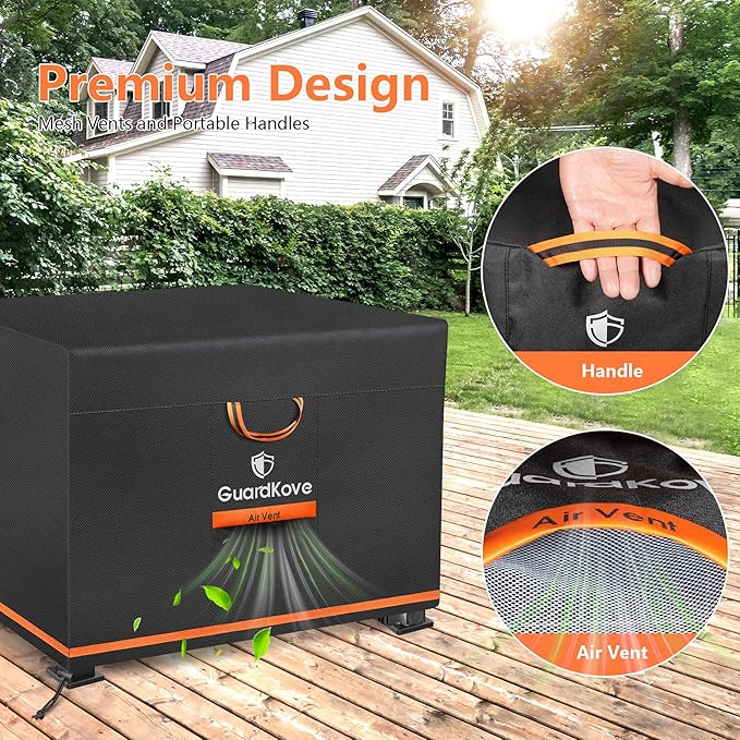 [Upgraded 1000D Heavy Duty Fabric] 32” Fire Pit Cover Square for 29”- 32” Fire Pit/Table, Waterproof Tear & Fade Resistant Firepit Cover with Buckle, Air Vents, Drawstring (32”L x 32”W x 24”H, Black)