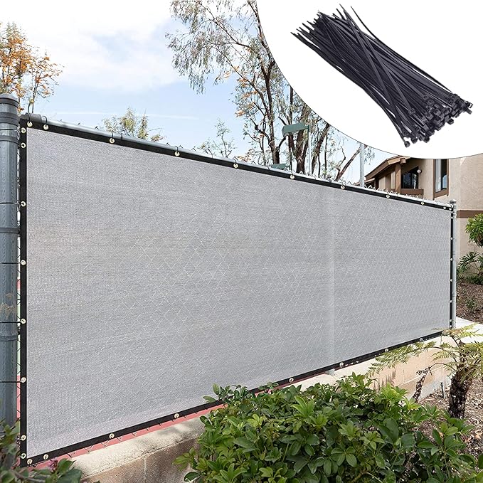 Royal Shade Custom Size 4' x 47' Grey Fence Privacy Screen Windscreen Cover Netting Mesh Fabric Cloth - Cable Zip Ties Included (We Make Custom Size)