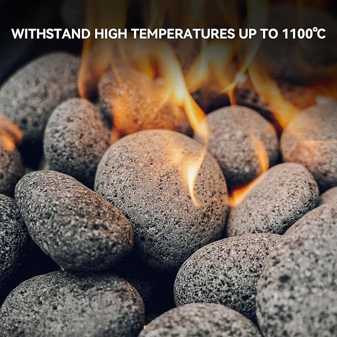Skyflame 2-3 Inch Round Lava Rock Pebbles, Natural Tumbled Lava Stones for Indoor Outdoor Fire Pit | Fireplaces | Garden Landscaping Decoration | Cultivation of Potted Plants | 15 Pounds