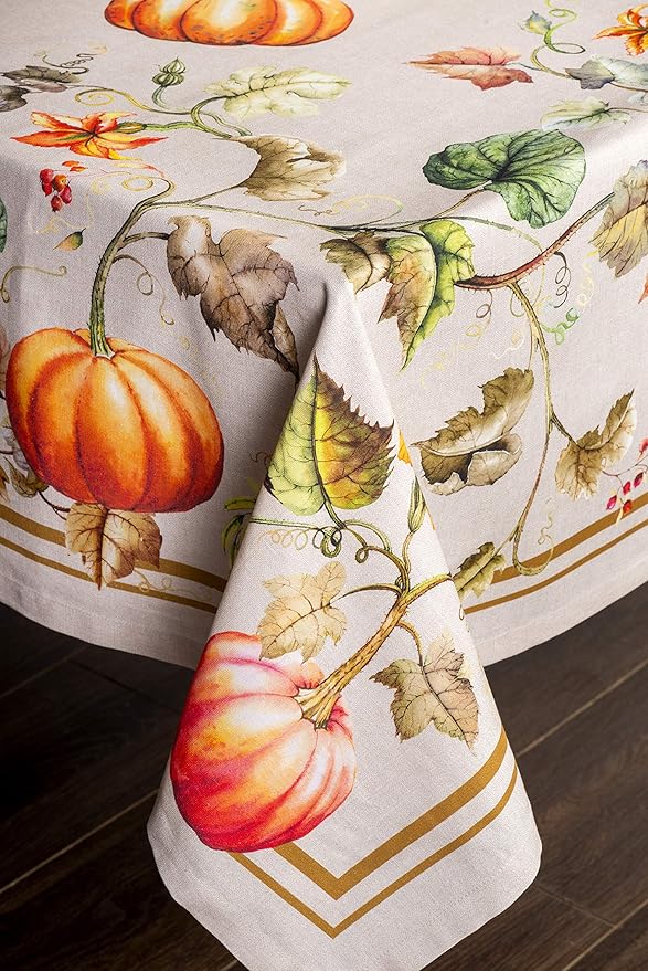 Maison d' Hermine Table Cloth Square Table 100% Cotton 60 x 60 Inches Fall Tablecloth Reusable Everyday Use for Thanksgiving Christmas Decorations Dining Farmhouse Party (Potiron)