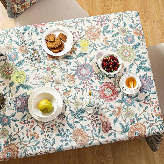 Designer Vintage Linen Rectangle Tablecloth,William Morris Floral Table Cloth with Colorful Pattern,Decor Table Cover for Kitchen,Dining,Thanksgiving,Christmas,63"*87"-Flowershadow a