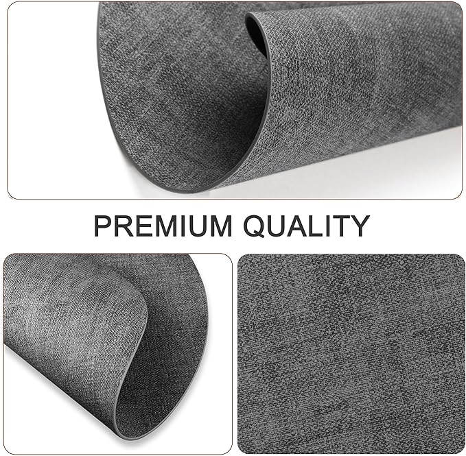 Round Faux Leather Placemats and Coasters, Set of 8, Reversible Heat Resistant Non-Slip Table Mats, Waterproof Wipeable Place Mats for Dining Table, Washable for Indoor & Outdoor (8, Dark Grey)