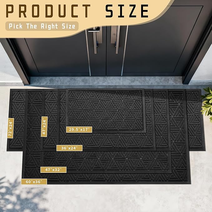 Yimobra Front Door Mat Outside Entrance 72 x 24, Waterproof and Washable Outdoor Mat, Non Slip Rubber Backing, Heavy Duty Welcome Matt for Home Entry Floor Porch Garage Office, Low Profile, Black