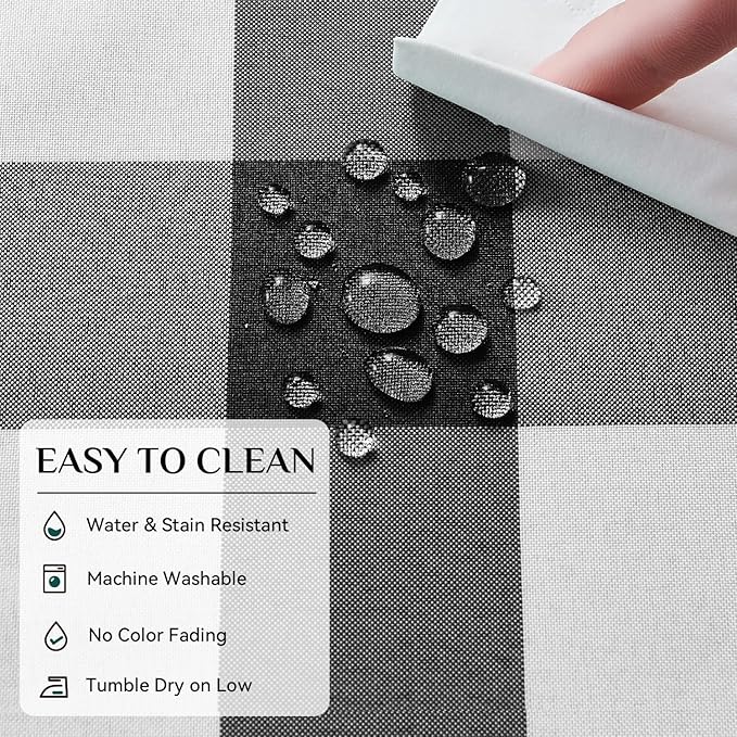 Softalker Gingham Checkered Tablecloth Rectangle - Outdoor Waterproof Buffalo Plaid Table Cloth, Stain Resistant Washable Table Cover for Picnic, Camping, Dining - Black and White, 54 x 120 Inch