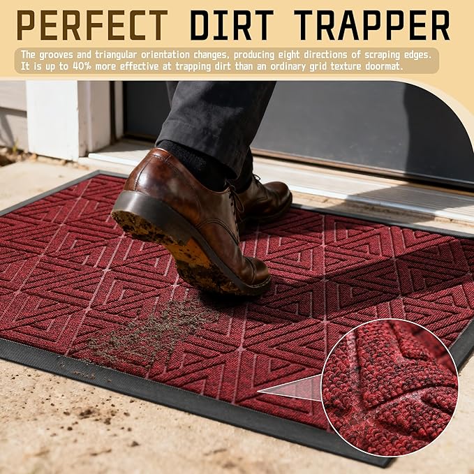 Yimobra Large Door Mat 36x24, All-Weather Waterproof Non-Slip Welcome Matt Outdoor, Heavy Duty Non Slip Doormat for Entryway for Patio and Garage Indoor, Easy Clean, Black Red