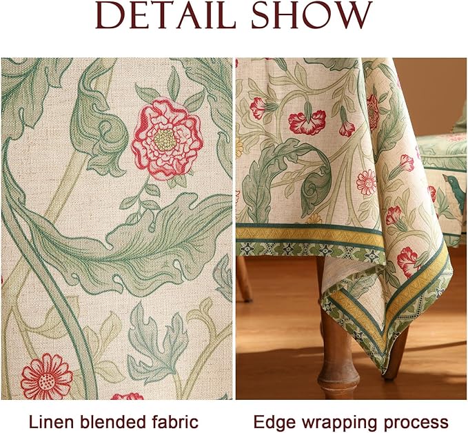 patdrea Designer Linen Green Square Tablecloth,Leaves Pattern Floral Durable Vintage Table Cloth,Decoration Table Cover for Kitchen Dining Christmas,Thanksgiving,Tea Party,67"x67"-Cecilia a