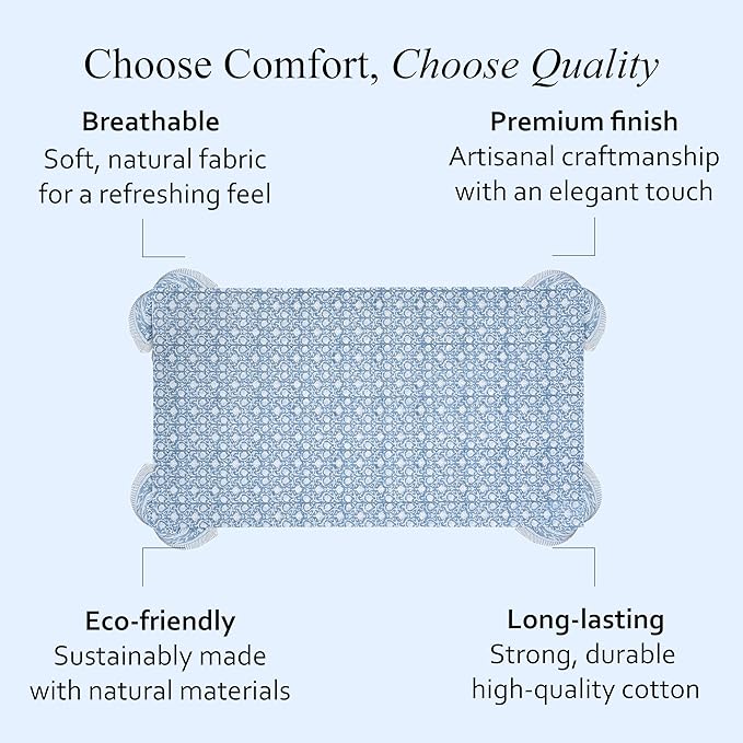 CPC Azure Regal Tablecloth 100% Cotton 70x118 Inch Indian Block Print Rectangle Table Cover, Table Cloth for Gifting in Weddings, Halloween, Fall, Christmas, Thanksgiving