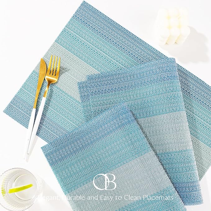 Placemats Set of 8 - Easy Clean Woven Vinyl Placemats for Dining Table, Indoor/Outdoor Place Mats, Washable PVC Table Mats（Ocean Geode）