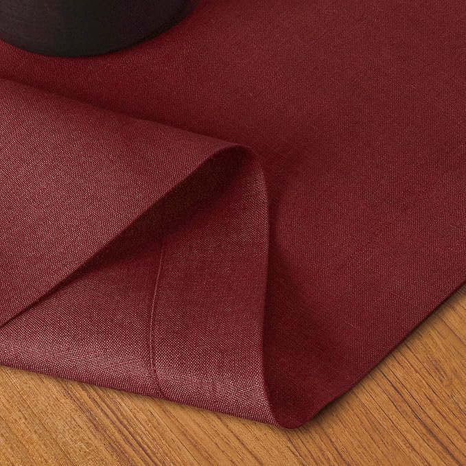 D'Moksha Homes Linen Dark Red Table Runner 108 Inches Long - 100% Pure Linen Dining Table Runner 14 x 108 Inch for Valentines, Holiday - Machine Washable