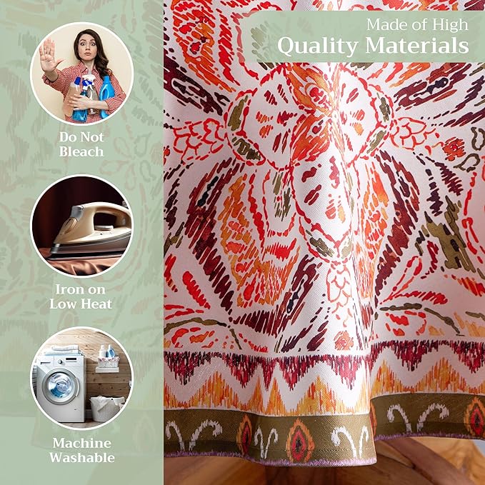 Maison d' Hermine Table Cloth Round Table 100% Cotton 63 Inches Fall Tablecloth Reusable Everyday Use for Thanksgiving Christmas Decorations Dining Farmhouse Party (Damask)