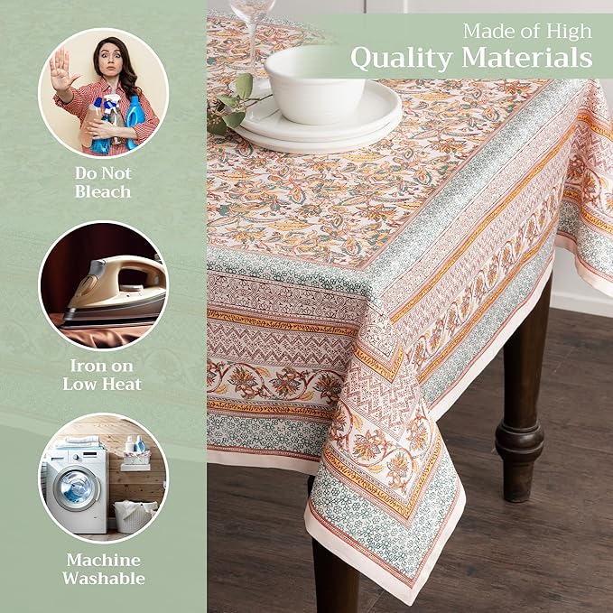 Maison d' Hermine Table Cloth Rectangle Table 100% Cotton 70 x 90 Inches Fall Tablecloth Reusable Everyday Use for Thanksgiving Christmas Decorations Dining Farmhouse Party (Nila)