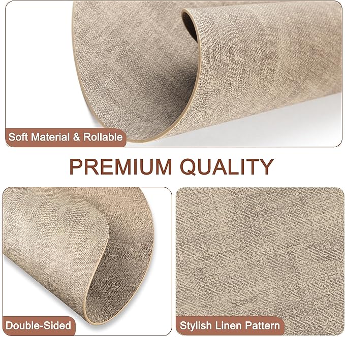 Round Faux Leather Placemats and Coasters, Set of 6, Reversible Heat Resistant Non-Slip Table Mats, Waterproof Wipeable Place Mats for Dining Table, Washable for Indoor & Outdoor (6, Light Brown)
