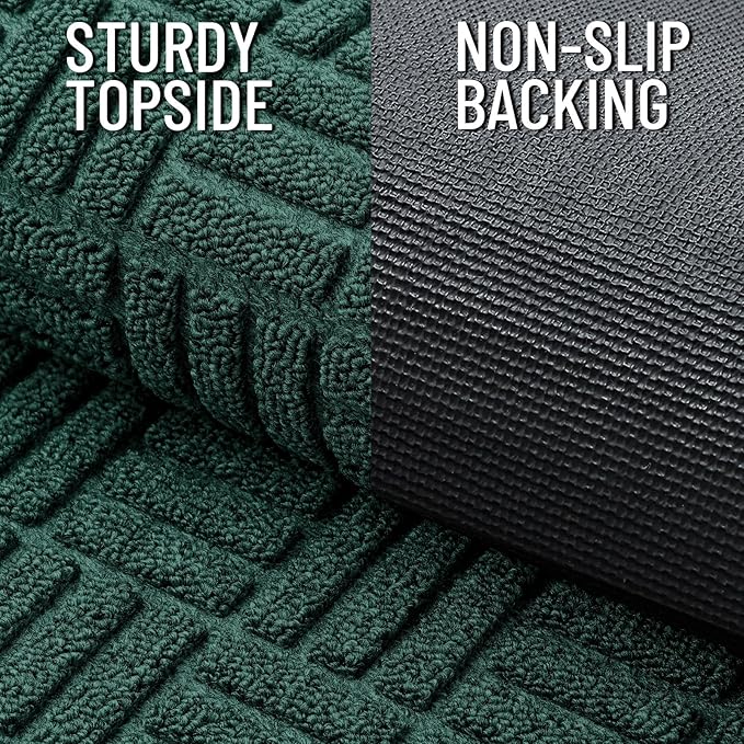 OLANLY Front Door Mat Outside Entrance 29.5x17, Absorbent, Heavy Duty Sturdy Natural Rubber Doormat Indoor Outdoor, Non-Slip, Stain and Fade Resistant, Low Profile Floor Mat for Entryway, Black Green