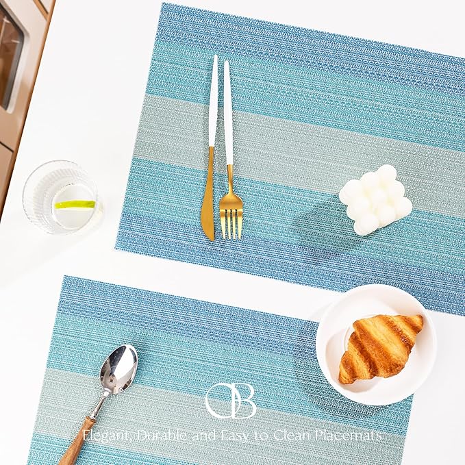 Placemats Set of 8 - Easy Clean Woven Vinyl Placemats for Dining Table, Indoor/Outdoor Place Mats, Washable PVC Table Mats（Ocean Geode）