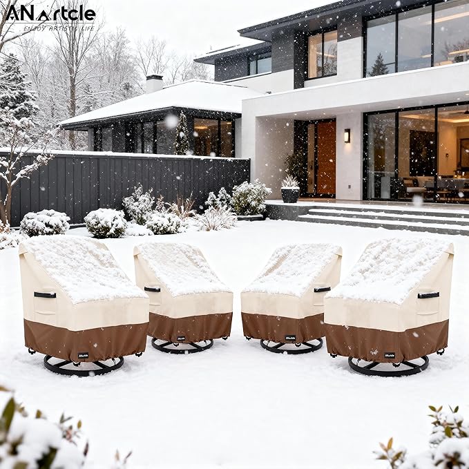 Swivel Patio Chair Cover 4 Pack,600D Waterproof Heavy Duty Outdoor Chair Cover(33 W x 35 D x 36 H inches),Patio Furniture Covers,Outdoor Furniture Covers Waterproof,Beige&Brown
