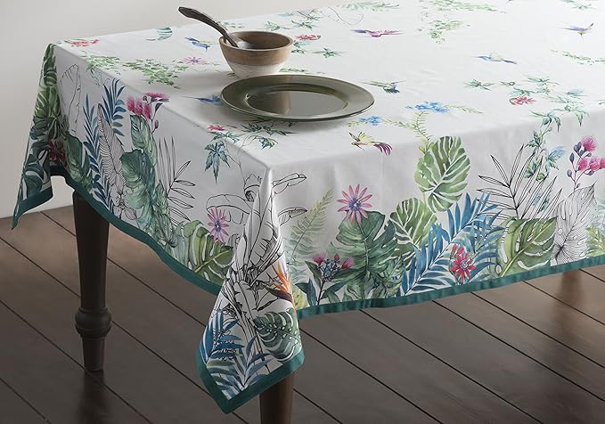 Maison d' Hermine Table Cloth Square Table 100% Cotton 60 x 60 Inches Tablecloth Reusable Decorative Everyday Use for Dining Room, Farmhouse, Home, Party, Festive & Wedding Spring Summer - Tropiques