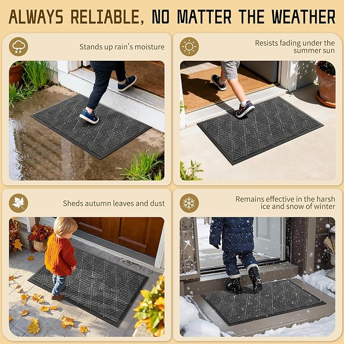 Yimobra Outdoor Mats for Front Door 29.5x17, Stops Mud & Dirt at Entrance, Fits Garage & Patio, All-Weather Waterproof Non Slip Outdoor Indoor Welcome Mat, Mix Grey