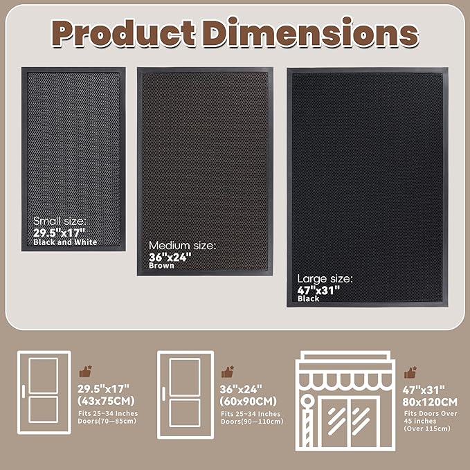 Outdoor Indoor Door Mats for Entryway, Heavy Duty and Durable All-Weather Entry Mat, Low Profile, Non-Slip and Easy Clean Outdoor Doormat for Entrance, Patio and Garage (Brown 36"x24")