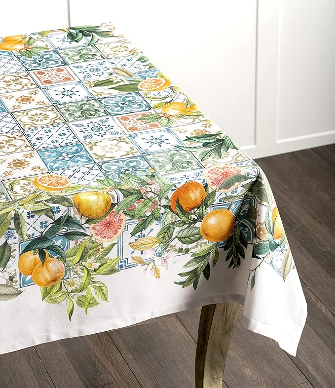 Maison d' Hermine Table Cloth Rectangle Table 100% Cotton 70 x 120 Inches Tablecloth Reusable Decorative Everyday Use for Dining Room, Farmhouse, Home, Party, Festive & Wedding Spring Summer - Agrume