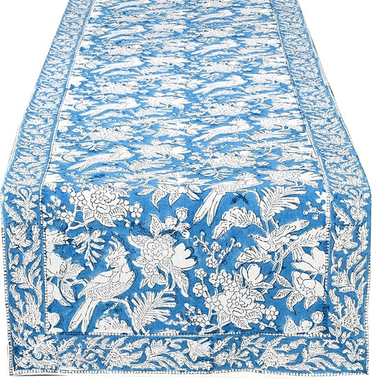 CPC Cotton Table Runner 16x90 Inch Block Printed Long Fall Table Runner for Dining Table, Card Table, Coffee Table, Wedding, Farmhouse & Outdoor Barbeque-Blue Sapphire