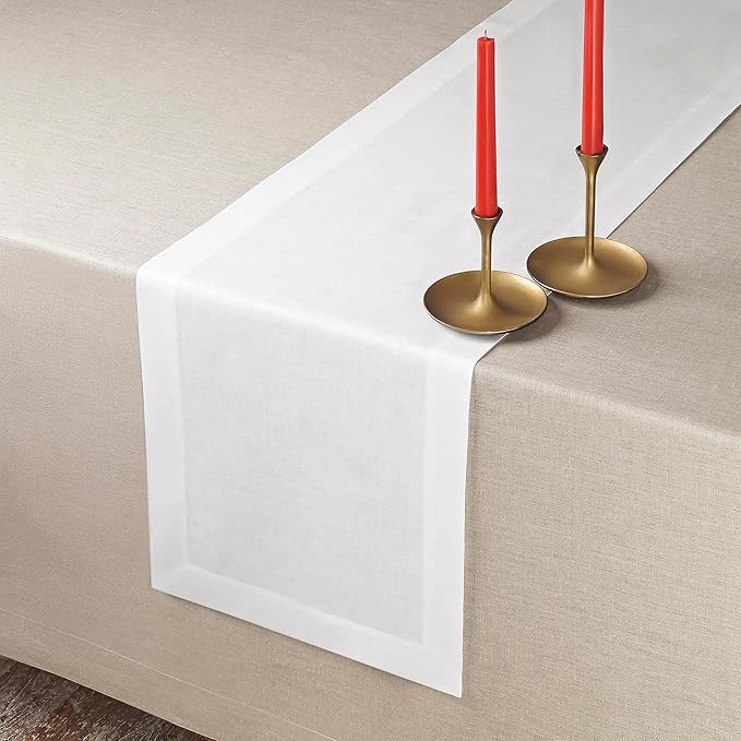 D'Moksha Homes Linen White Table Runner 60 Inches - 100% Pure Linen Table Runner 14 x 60 Inch for Coffee Tables, Dresser, Valentines, Holiday - Machine Washable
