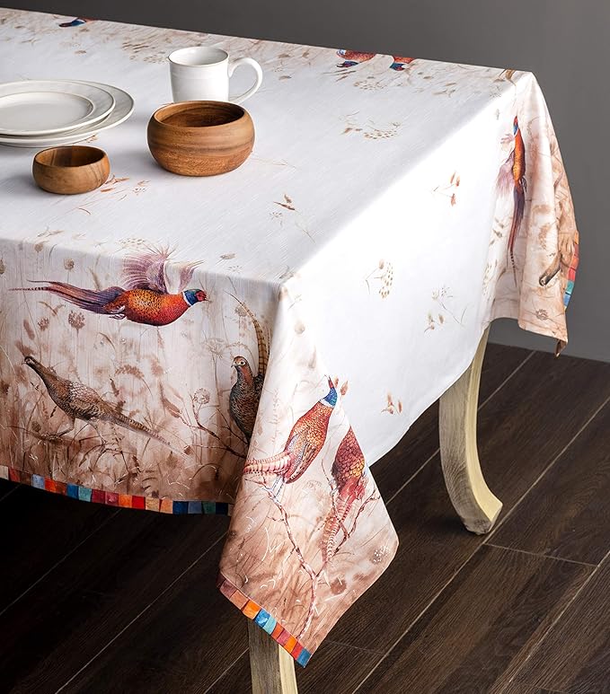 Maison d' Hermine Table Cloth Rectangle Table 100% Cotton 60 x 108 Inches Fall Tablecloth Reusable Everyday Use for Thanksgiving Christmas Decorations Dining Farmhouse Party (Faisan D'Automne)