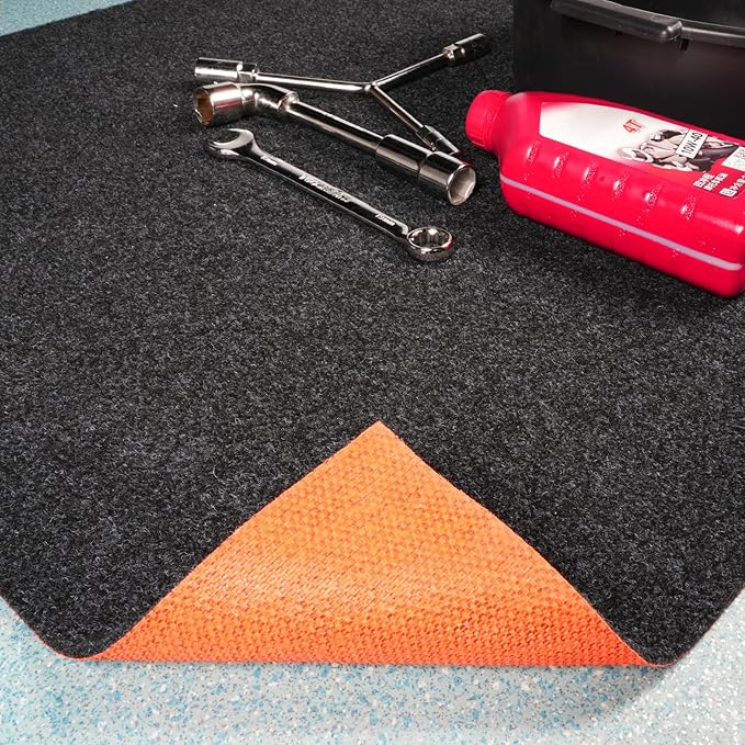 Heavy Duty Oil Spill Mat, Garage Floor Mat for Under Car, 64" X 64", Waterproof, 1/4" Rubber Backing Protects Floor, Reusable, Absorbs All Types of Spills (Black, 64" X 64")