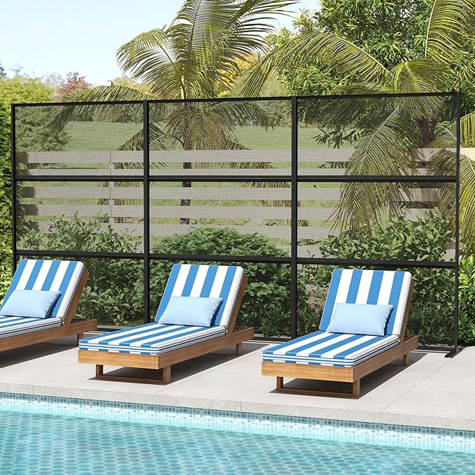 Giantex Metal Privacy Screen 72''H x 48''W, Powder-Coated Decorative Outdoor Fence Panel, Wall Divider for Room Separation, Freestanding Patio Divider with H-Shaped Base for Yard (Mesh Pattern)